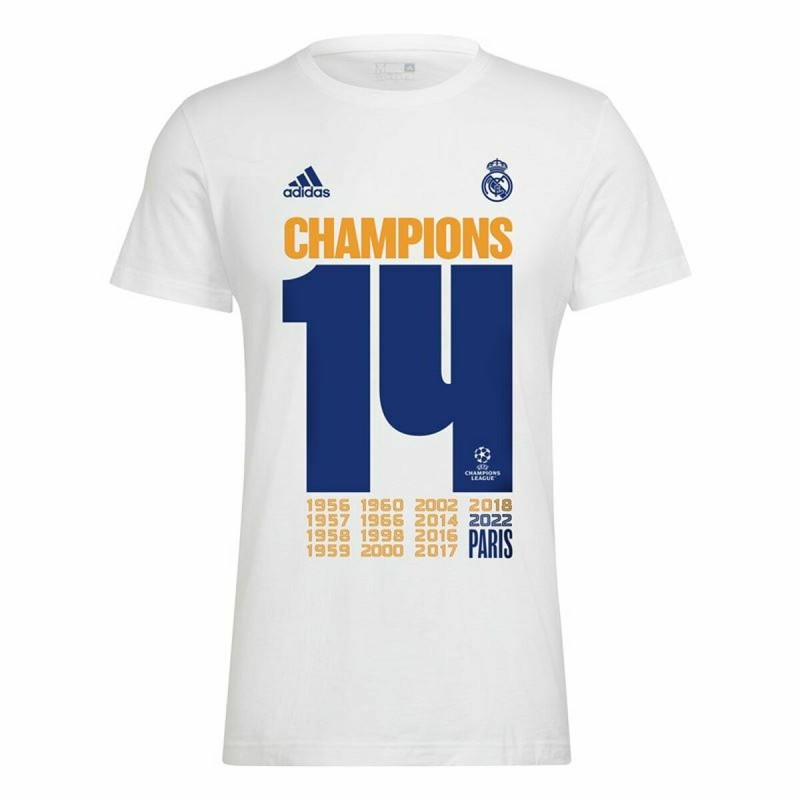 T-Shirt de Futebol de Manga Curta Homem Adidas Real Madrid Champions 2022